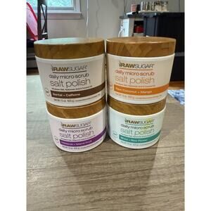 4 Raw Sugar Daily Micro Scrub Salt Polish Santal Caffeine Coconut Mango Hibiscus